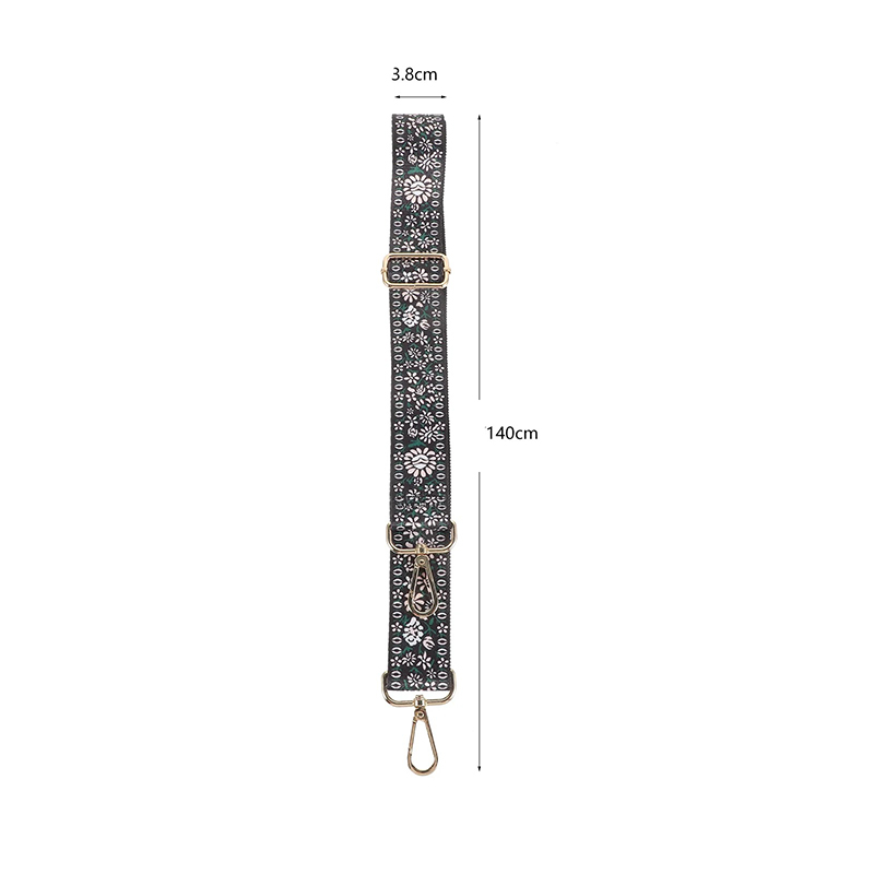 Dimensión de Correa de Banjo Bordada con Diseño Floral en Negro