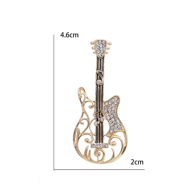 Dimensiones Broche de Guitarra Eléctrica Diseño Hueco con motivo de Notas Musicales y Strass