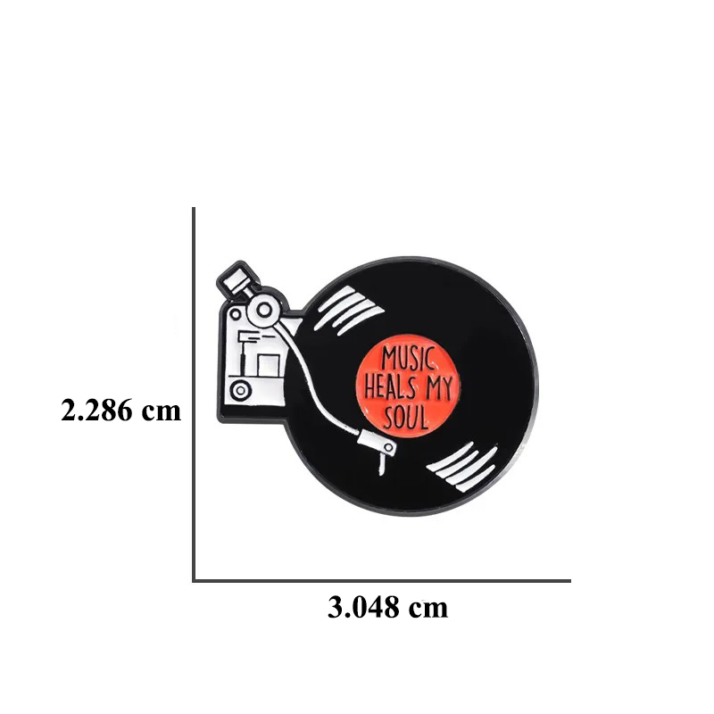 Dimensiones de Pines esmaltados de Vinilo Retro, la Música Cura Mi Alma