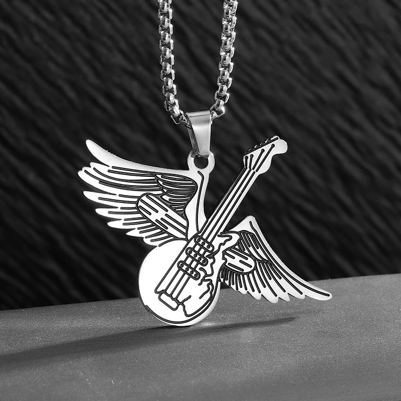 Colgante de guitarra con ala de ángel