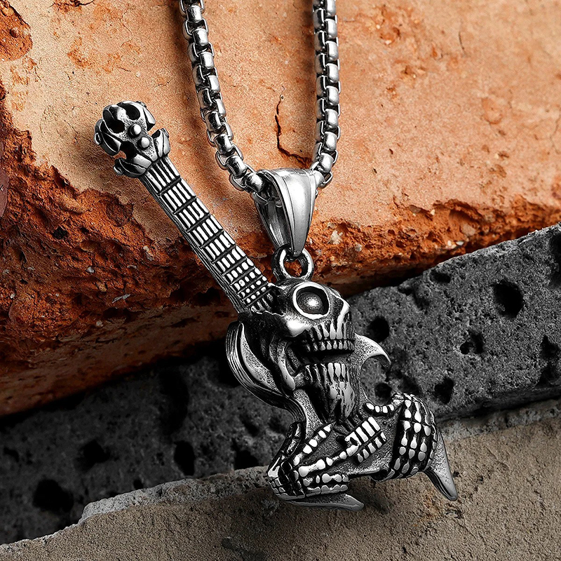 detalles del Colgante de Guitarra Heavy Metal Rock con Serpiente