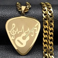 Colgante de Púa de Guitarra y Notas Musicales de color oro