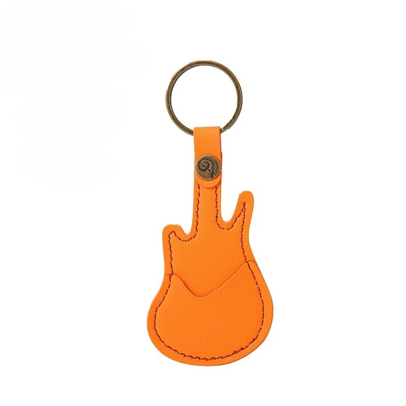 Llavero de guitarra con estuche para púas de color naranja
