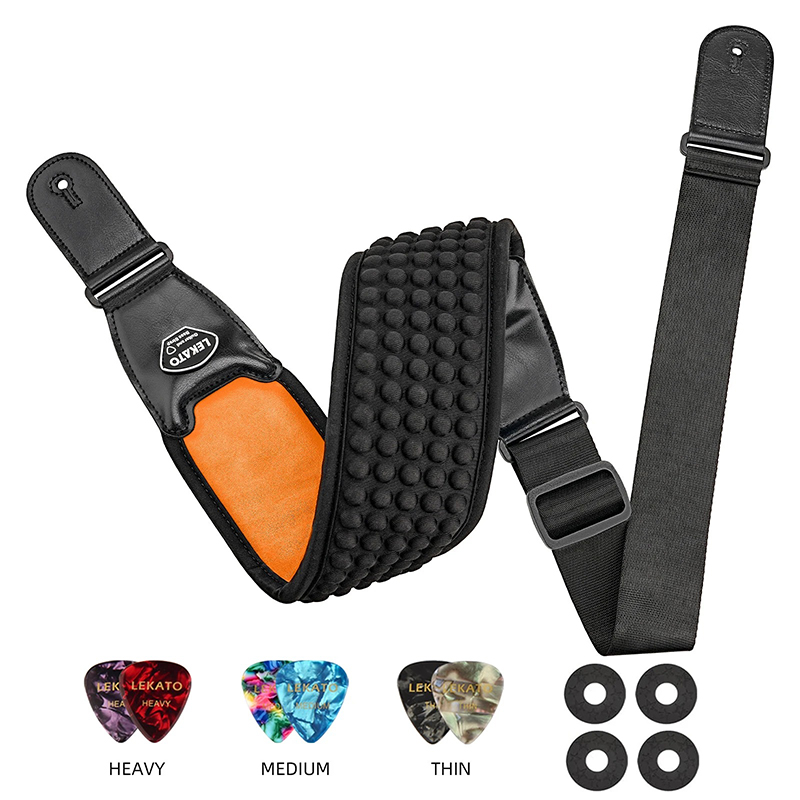 Correa ergonómica para guitarra baja con almohadillas 3D de color naranja