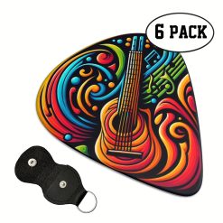Lote de 6 púas de guitarra de colores psicodélicos - 3 tamaños - incluye soporte para púas