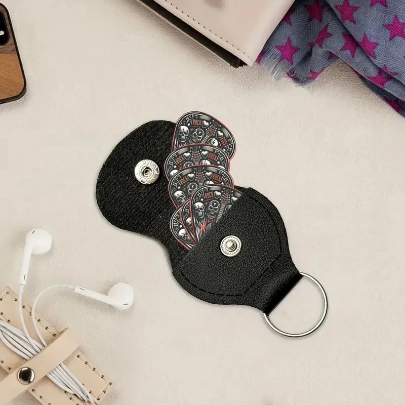 Detalles del lote de 6 púas de guitarra con diseño de calavera Hard Rock - 3 tamaños - Incluye soporte para púas