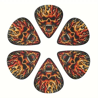Detalles del Lote de 6 Púas de Guitarra con Diseño de Calavera de Heavy Metal - 3 Tamaños con Soporte para Púas incluido
