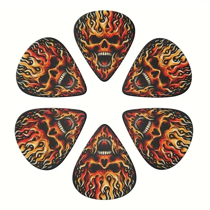 Detalles del Lote de 6 Púas de Guitarra con Diseño de Calavera de Heavy Metal - 3 Tamaños con Soporte para Púas incluido