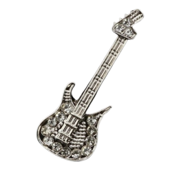 Magnífico Broche Esmaltado de Guitarra Eléctrica Incrustado con Strass