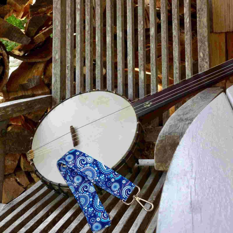 Magnífica Correa de Banjo Azul Paisley con Motivo Floral Vintage