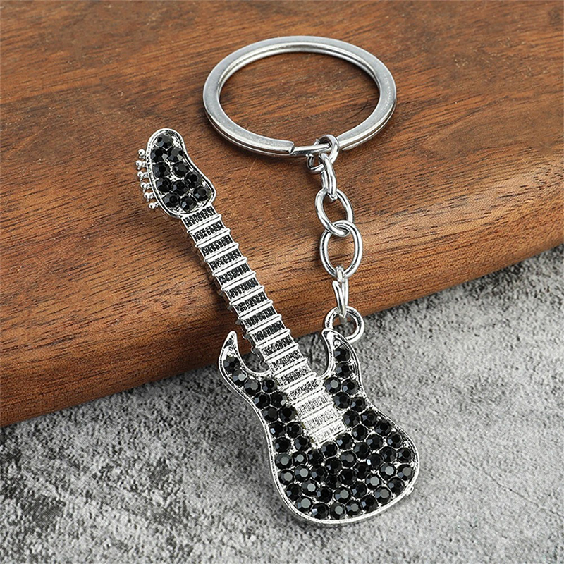 Llavero de guitarra eléctrica con strass en 6 colores a elegir - color negro