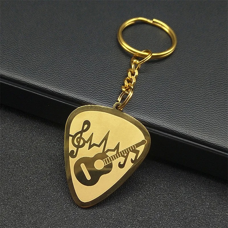 Llavero de púa de guitarra rítmica de color oro
