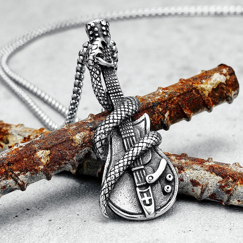 Magnífico Colgante de Guitarra Heavy Metal Rock con Guitarra Envuelta por una Serpiente