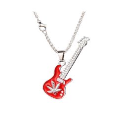 Colgante de Guitarra Rock Roja con Hoja de Cannabis