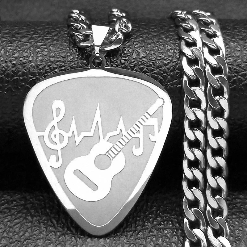 Colgante de Púa de Guitarra y Notas Musicales de color plata
