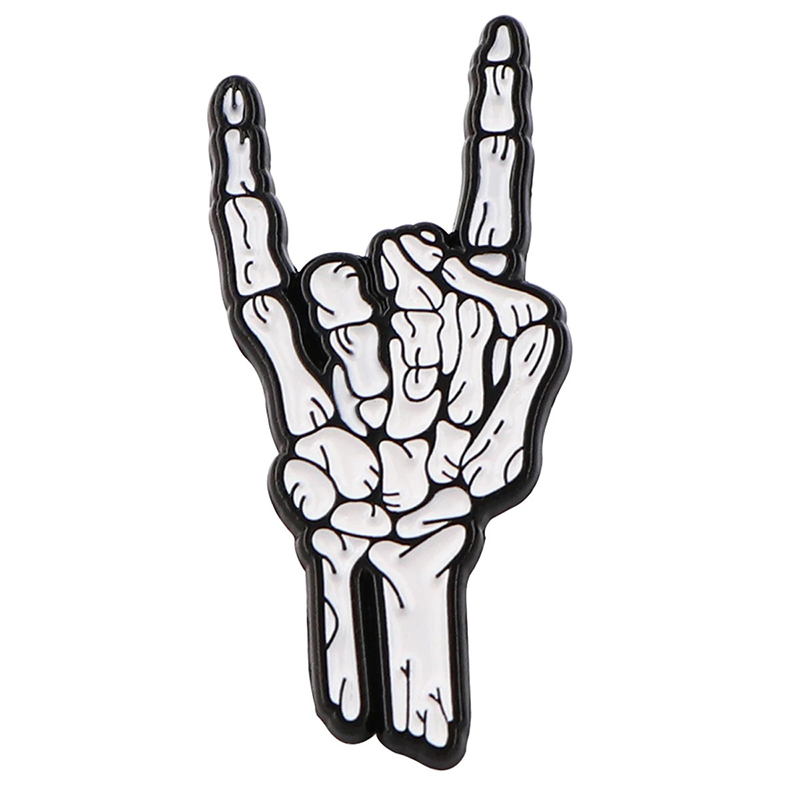 Pins de Esmalte de Mano Esqueleto Haciendo el Signo de los Cuernos de Metal HardRock