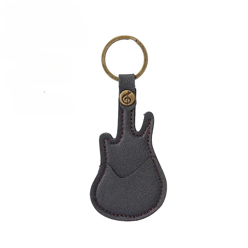 Llavero de guitarra con estuche para púas de color negro