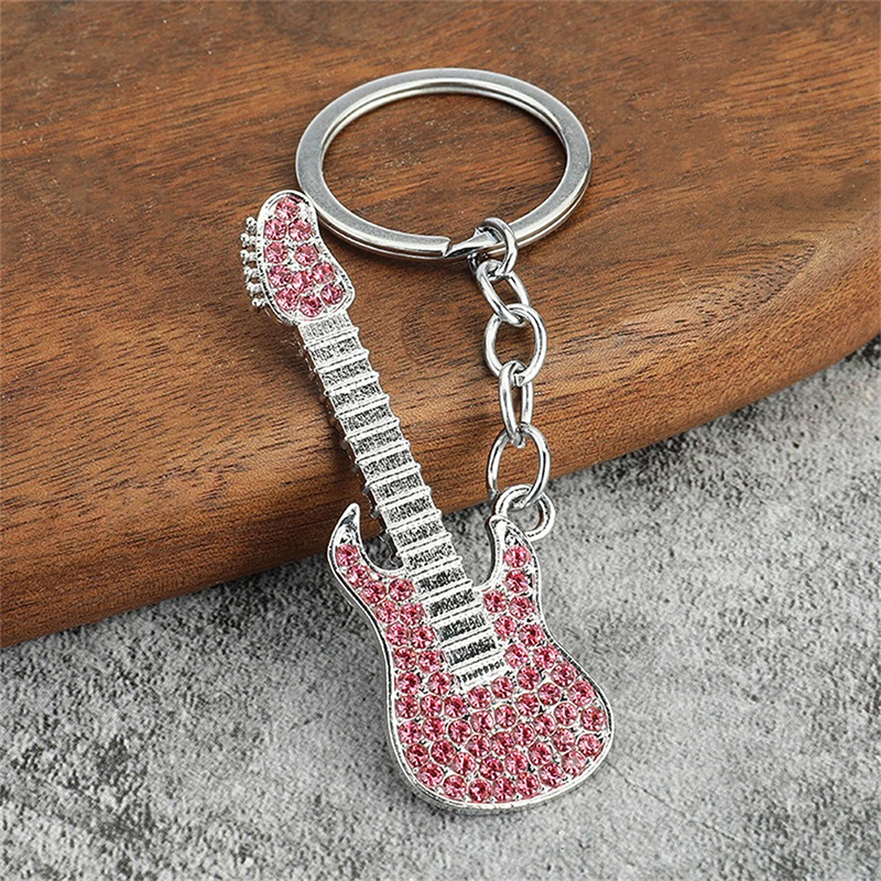 Llavero de guitarra eléctrica con strass en 6 colores a elegir - color rosa