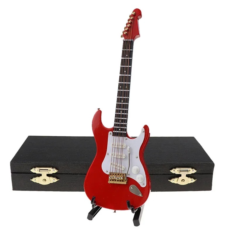 Guitarra eléctrica miniatura en rojo o negro con caja de almacenamiento de color rojo