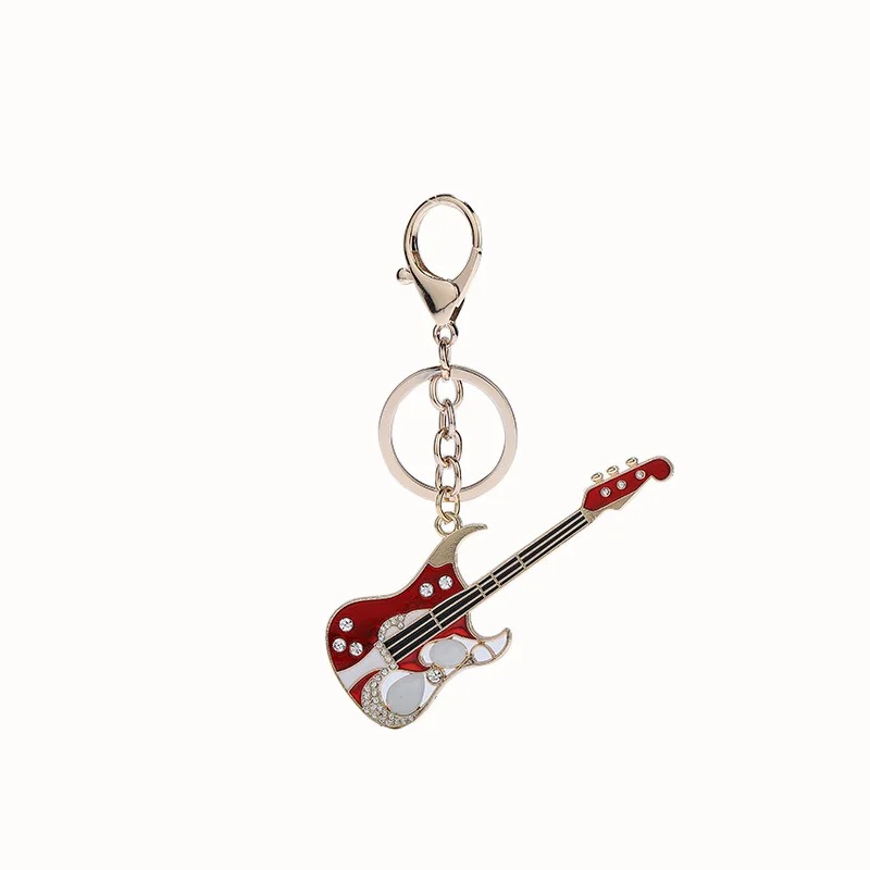 Llavero de guitarra eléctrica con strass - 2 colores a elegir - color rojo