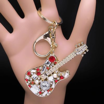 Llavero de guitarra eléctrica con strass - 3 colores a elegir - color rojo