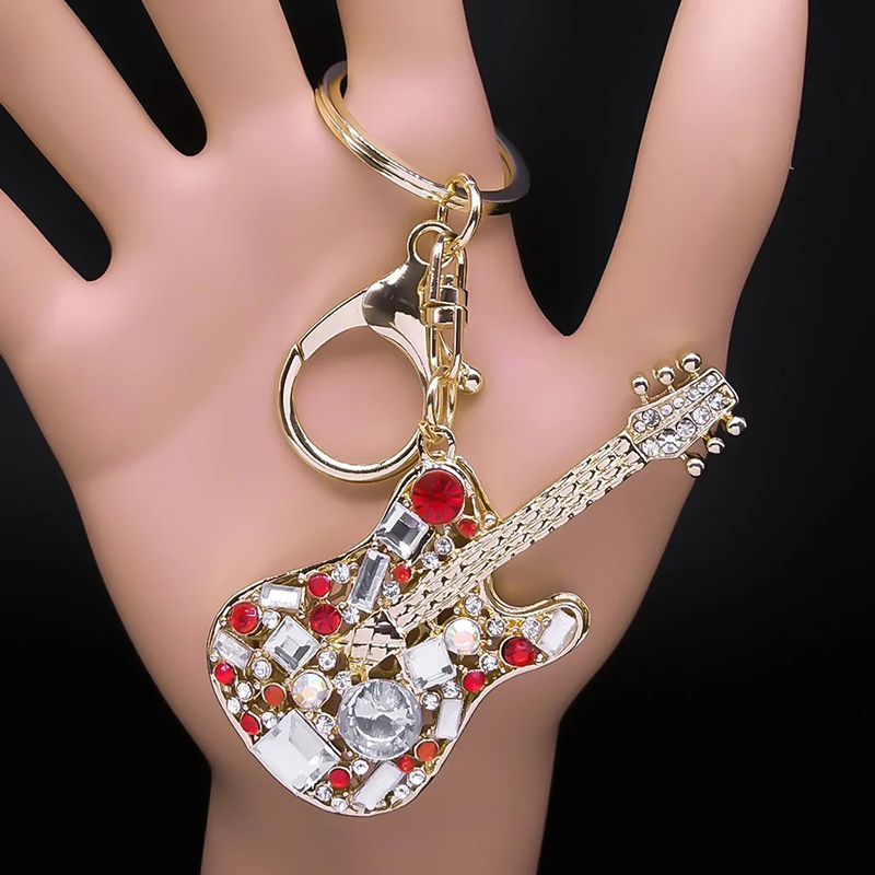 Llavero de guitarra eléctrica con strass - 3 colores a elegir - color rojo