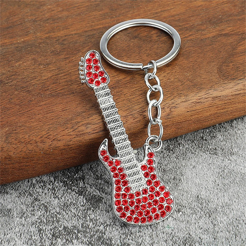 Llavero de guitarra eléctrica con strass en 6 colores a elegir - color rojo