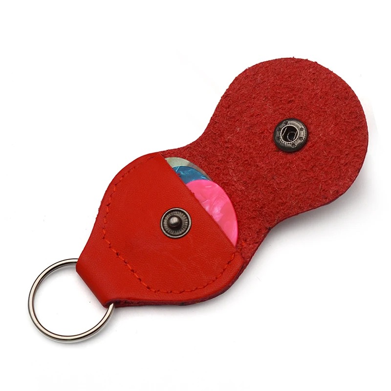 Lote de 2 Llaveros de Guitarra en Cuero con Estuche para Púas - 3 colores - 6 púas incluidas - color rojo