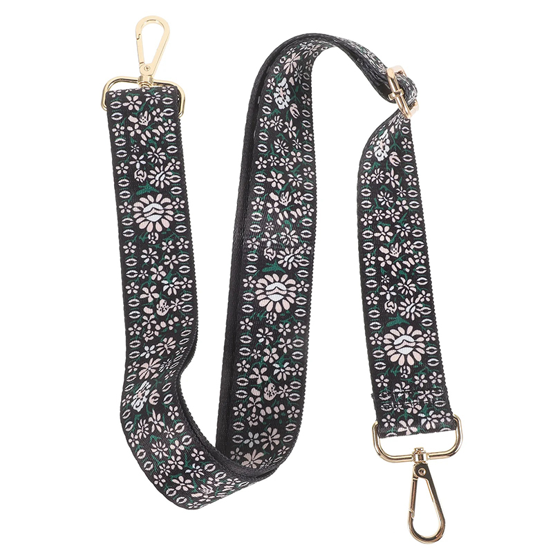 Detalles de la Correa de Banjo Bordada con Diseño Floral en Negro
