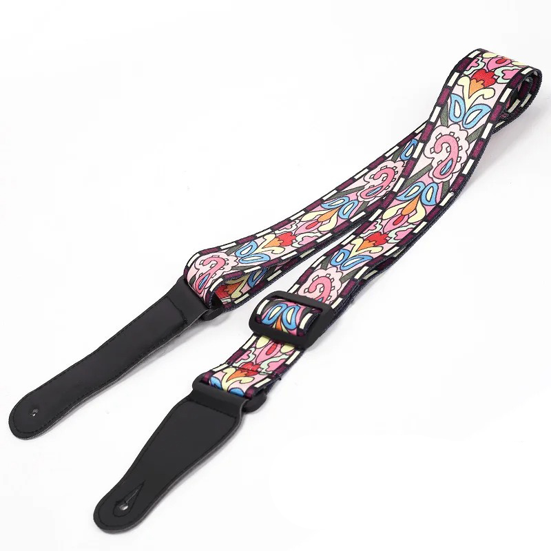 Correa de Guitarra Vintage con Diseño Psicodélico de Flores