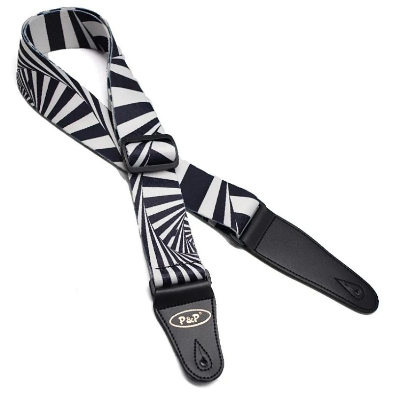 Correa de guitarra con estampado de espiral hipnótica en blanco y negro