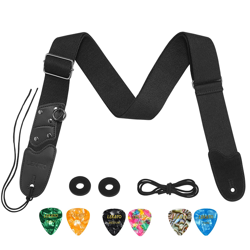detalles completos de la Correa para Guitarra y Bajo con Anillo de Enganche y Bolsillo para Púas