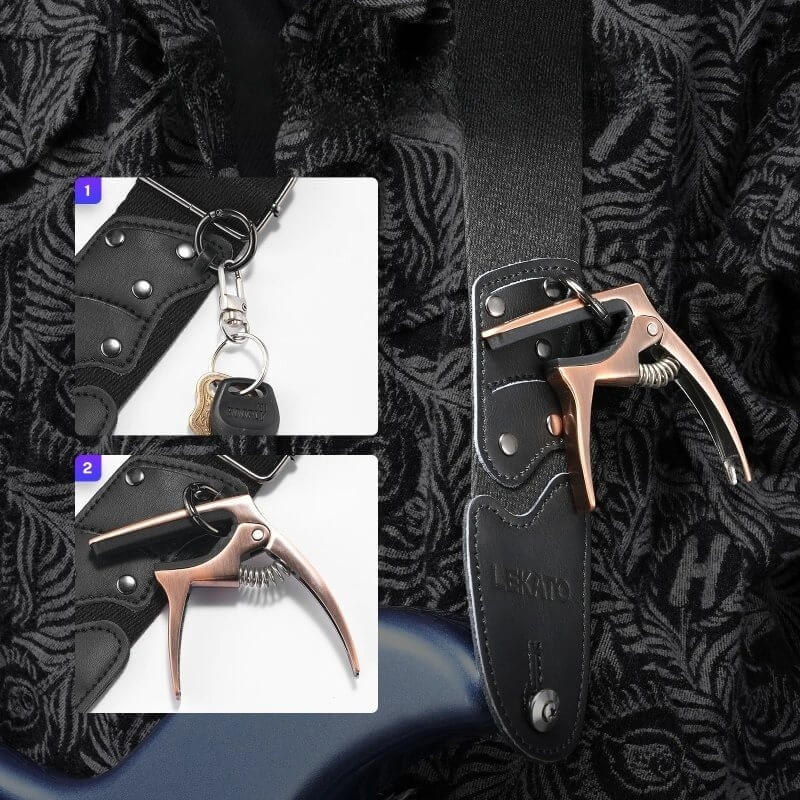 Correa para Guitarra y Bajo con Anillo de Enganche y Bolsillo para Puas