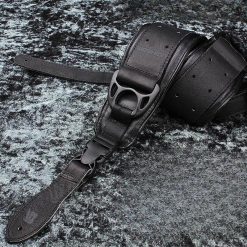 Correa ergonómica para bajo de cuero resistente con hebilla de seguridad