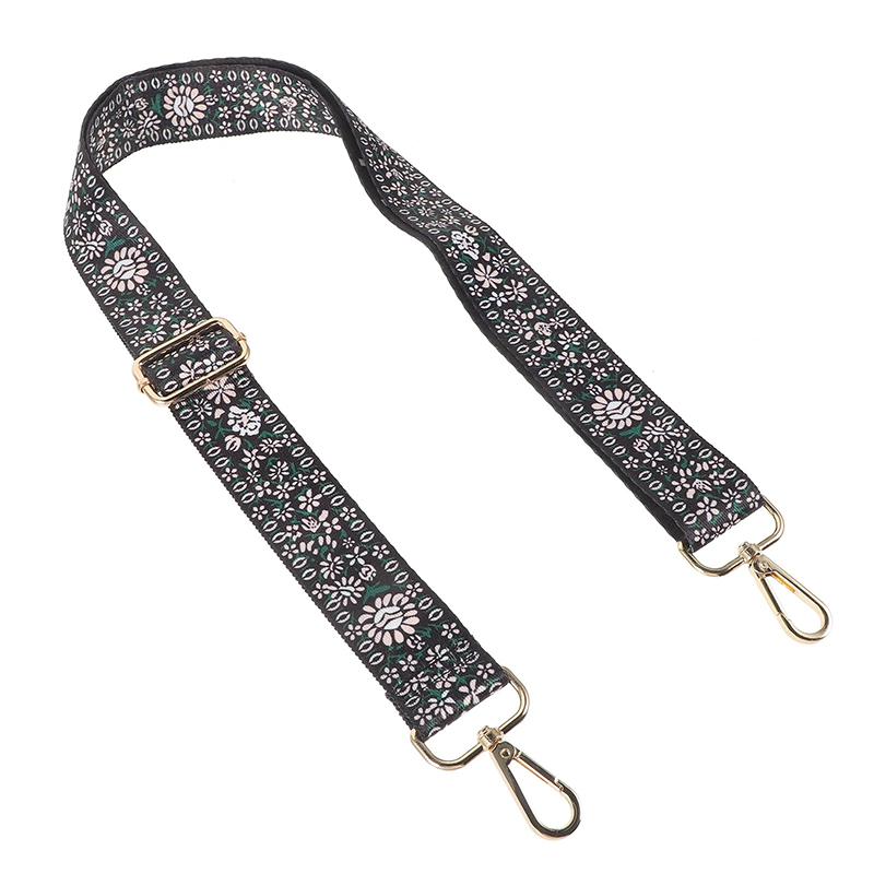 Magnífica Correa de Banjo Bordada con Diseño Floral en Negro