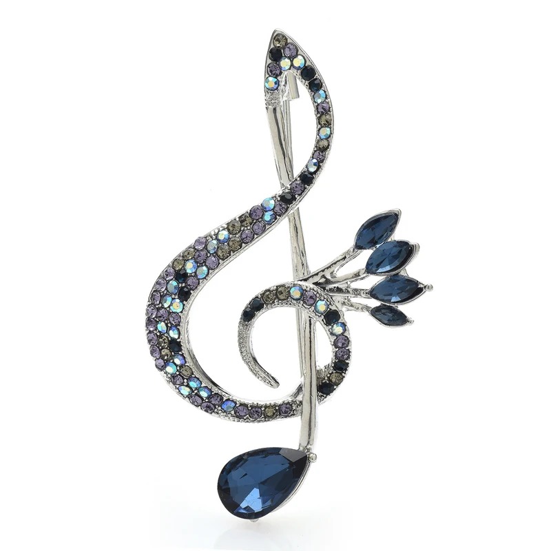 Magnífico Broche de Clave de Sol con Estrás Azules