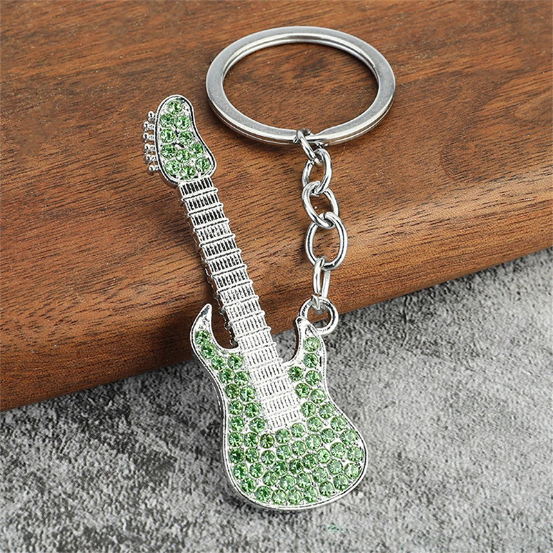 Llavero de guitarra eléctrica con strass en 6 colores a elegir - color verde