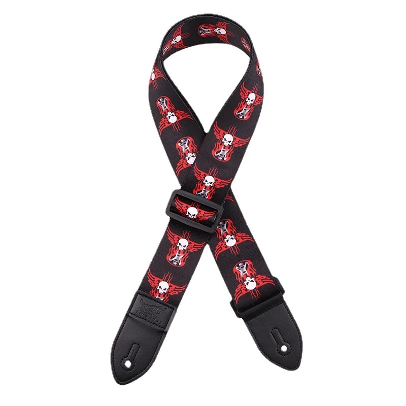 Correa de Guitarra con Cabeza de Calavera y Alas en Llamas