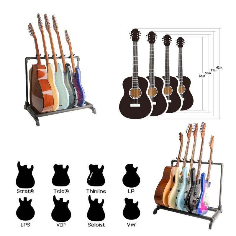 Detalles completos del Soporte Plegable para Múltiples Guitarras - 3 Instrumentos Eléctricos y Acústicos
