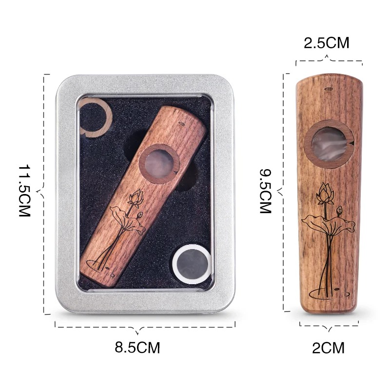Dimensiones del Kazoo de Madera de Sapeli - Melodía de Loto - 4 colores a elegir
