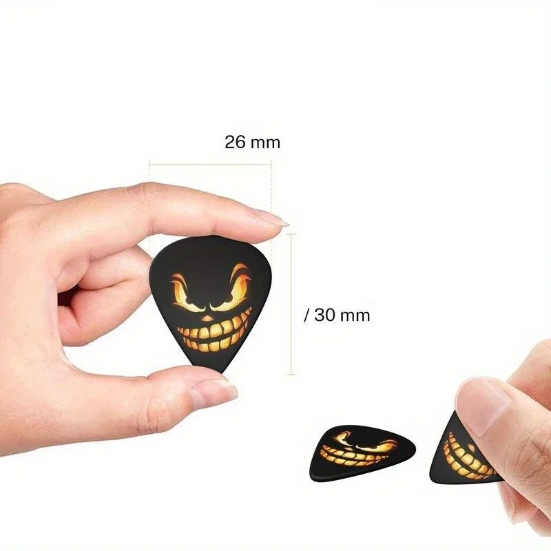 Dimensiones del Lote de 6 Púas de Guitarra con Sonrisa Maliciosa del Crepúsculo, incluye estuche de regalo