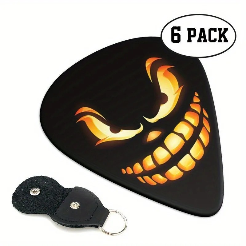 Lote de 6 púas de guitarra con la imagen de una Sonrisa Maliciosa al Crepúsculo, incluye estuche de regalo