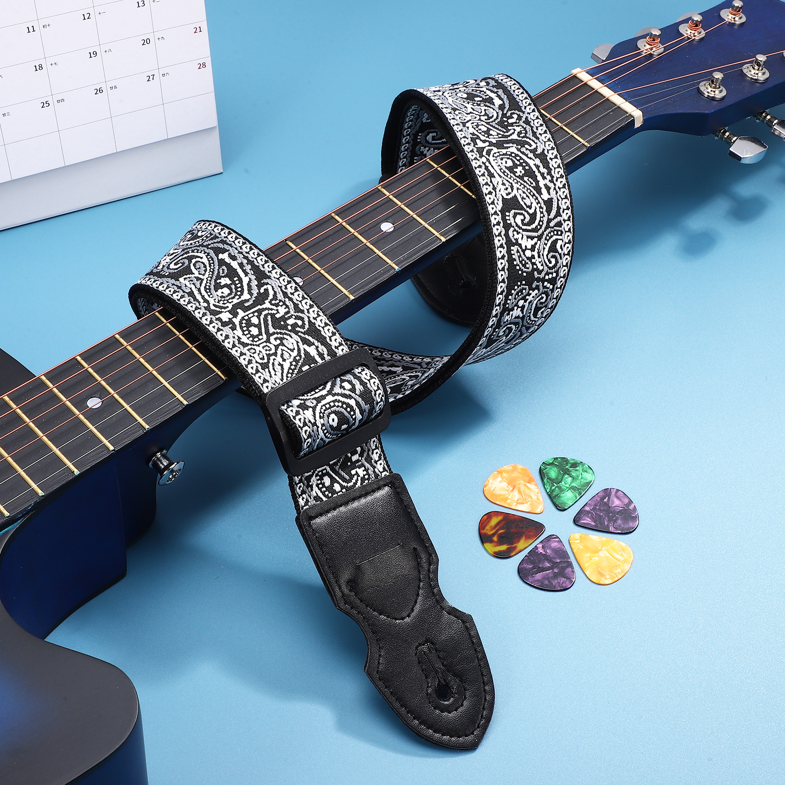Magnífica Correa de Guitarra Rock 'Elegancia Paisley Negro