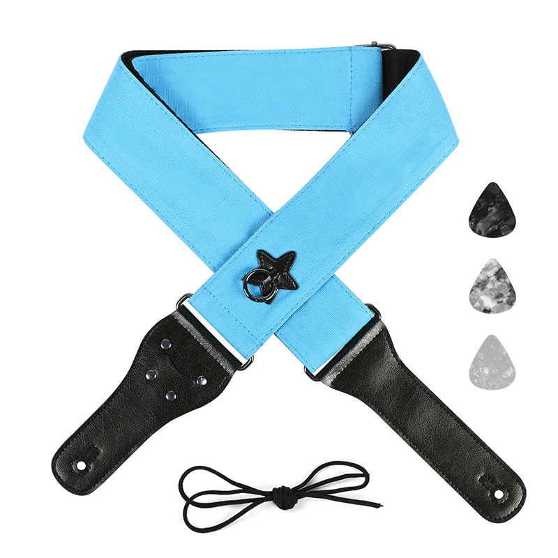 Correa de guitarra de algodón con anillo de suspensión en forma de estrella de color azul
