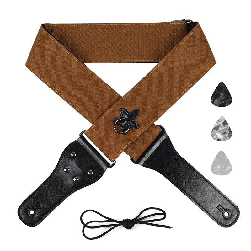 Correa de guitarra de algodón con anillo de suspensión en forma de estrella, color marrón (1)
