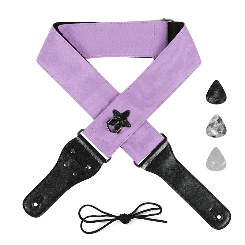 Correa de guitarra de algodón con anillo de suspensión de estrella de color violeta