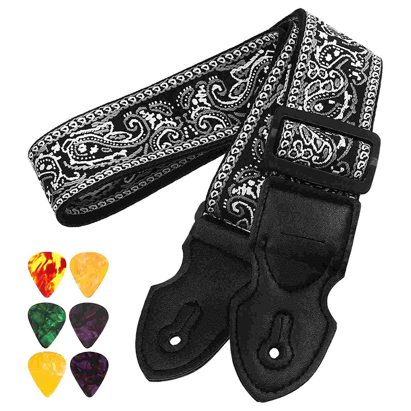 Vista general de la correa de guitarra Rock 'Paisley Negro Elegancia
