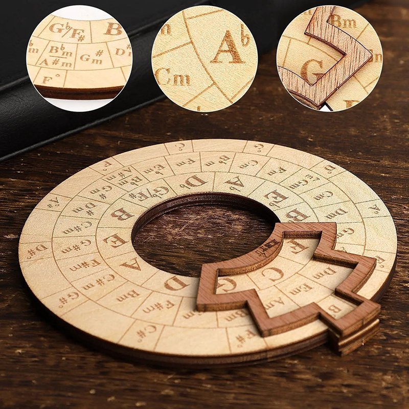 Detalles Círculo de Quintas en Madera - Herramienta de Transposición y Armonía Musical para Guitarristas y Compositores Modelo