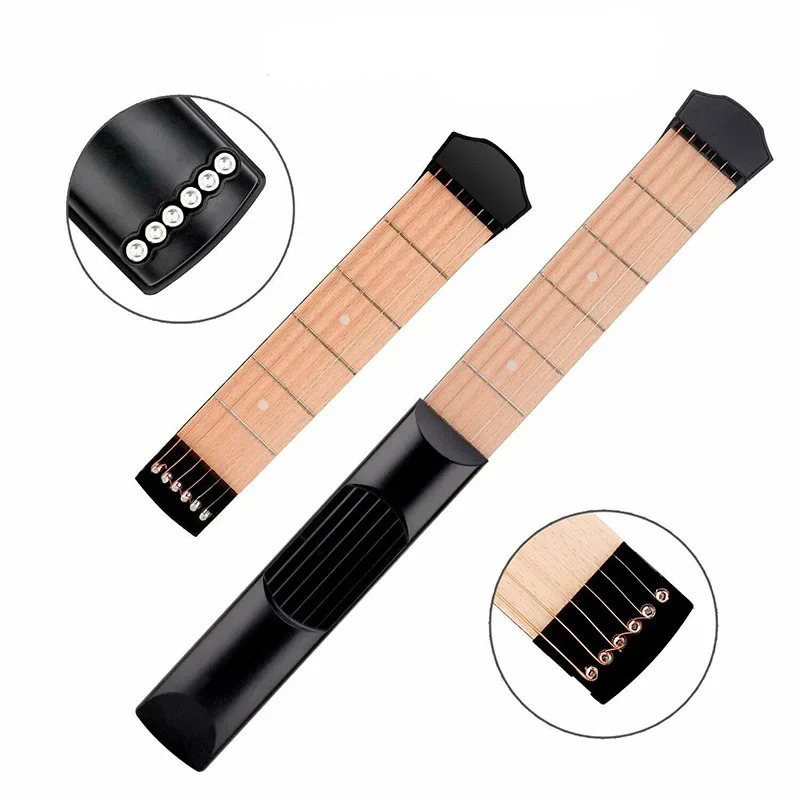 Detalles Mini mástil de guitarra para entrenamiento - 6 trastes, portátil, silencioso