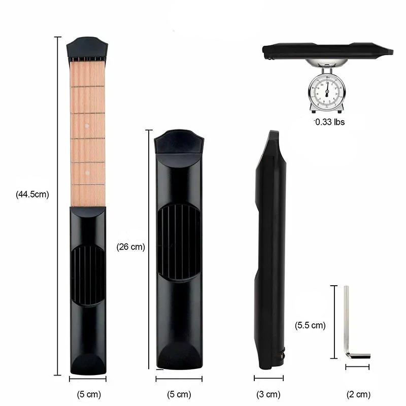 Dimensiones Mini mástil de guitarra de entrenamiento - 6 trastes, portátil, silencioso